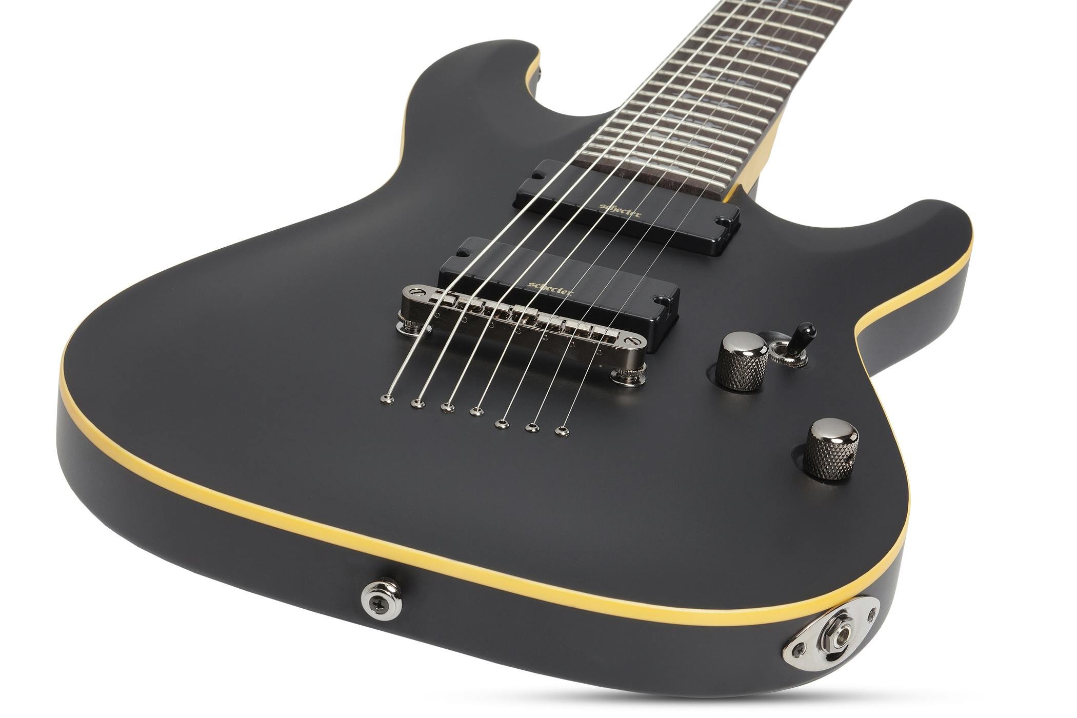 Schecter Demon-7 Electric Guitar in Aged Black Satin - Andertons